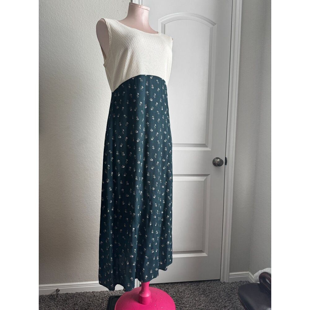 Vtg 90s Y2K Molly Mallow Green Floral Dress - Petite 10